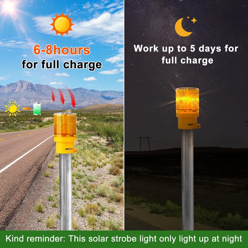 Aolyty LED Solar Strobe Warning Light Flashing Construction Safety Road Barricade Traffic Automatic Vehicle Signal Beacon Lamp Waterproof Automatically Turn on (Yellow) - Image 3